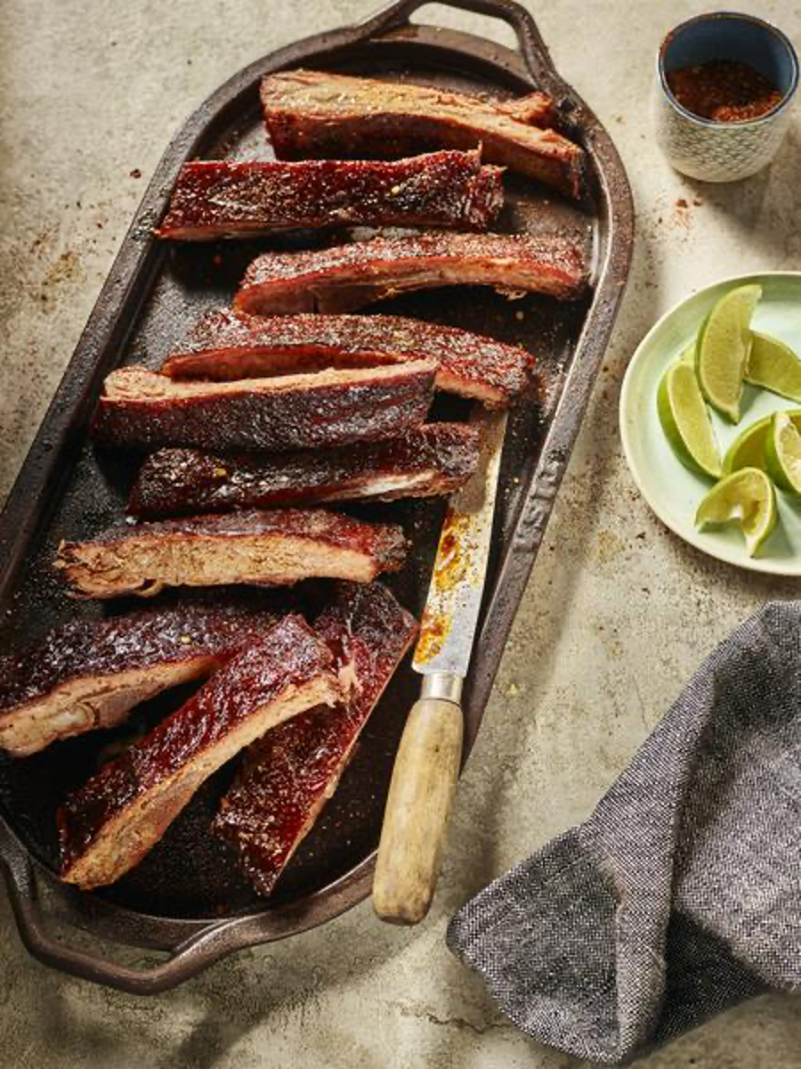 Pomegranate Glazed Pork Ribs with Smoked Chili Salt
