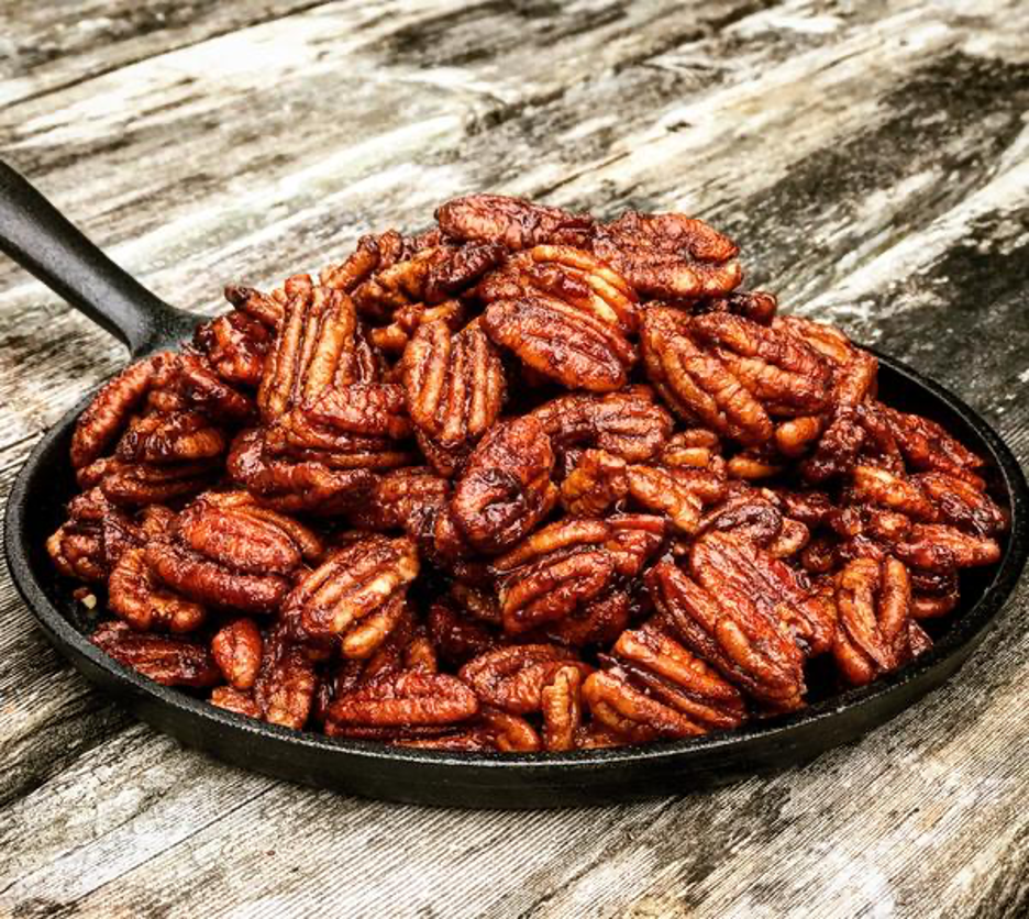 Smoked Bourbon Caramel Pecans